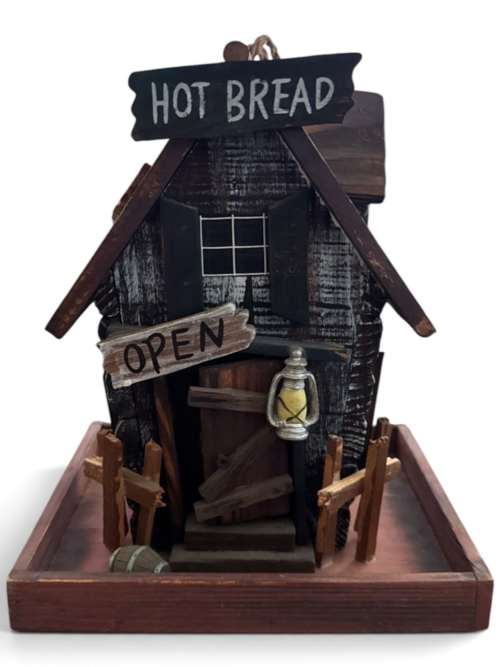 Whimsical Wooden Bakery Bird Feeder -  Primitive Shabby Chic Garden Accent
